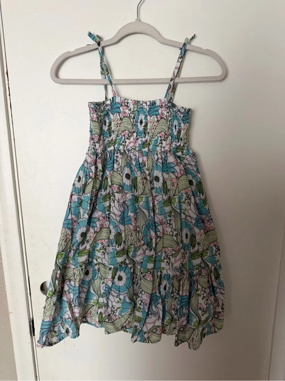 Janie and Jack Pastel Floral Smocked Dress in Blue and Pink